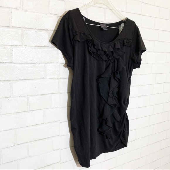Motherhood Maternity Black Ruffled Ruched Top L - Picture 3 of 11